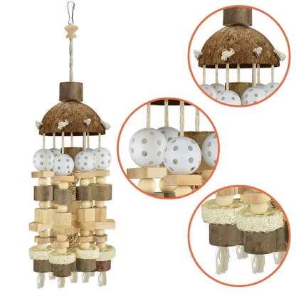 Wooden Wonders, Natural Block Parrot Toy for Happy Macaws and Parrots