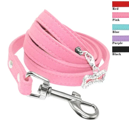 Pink Paws, Soft Suede Leather Leash for Small Dogs and Cats