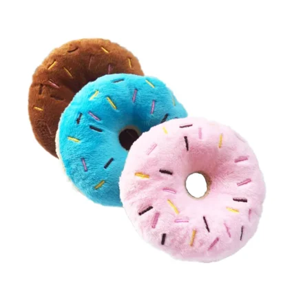 Doggy Delights: Soft Plush Donut Chew Toy with Squeaker for Playful Pups