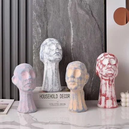 Contemporary Chic, Abstract Human Head Ceramic Sculpture - Stylish Desktop Décor & Gift
