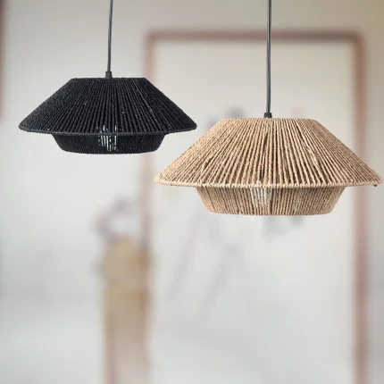 Rustic Charm, Hand-Woven Paper Rope Lampshade