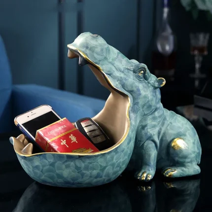 Hip and Handy: Resin Hippo Statue - Storage and Style in One Adorable Figurine