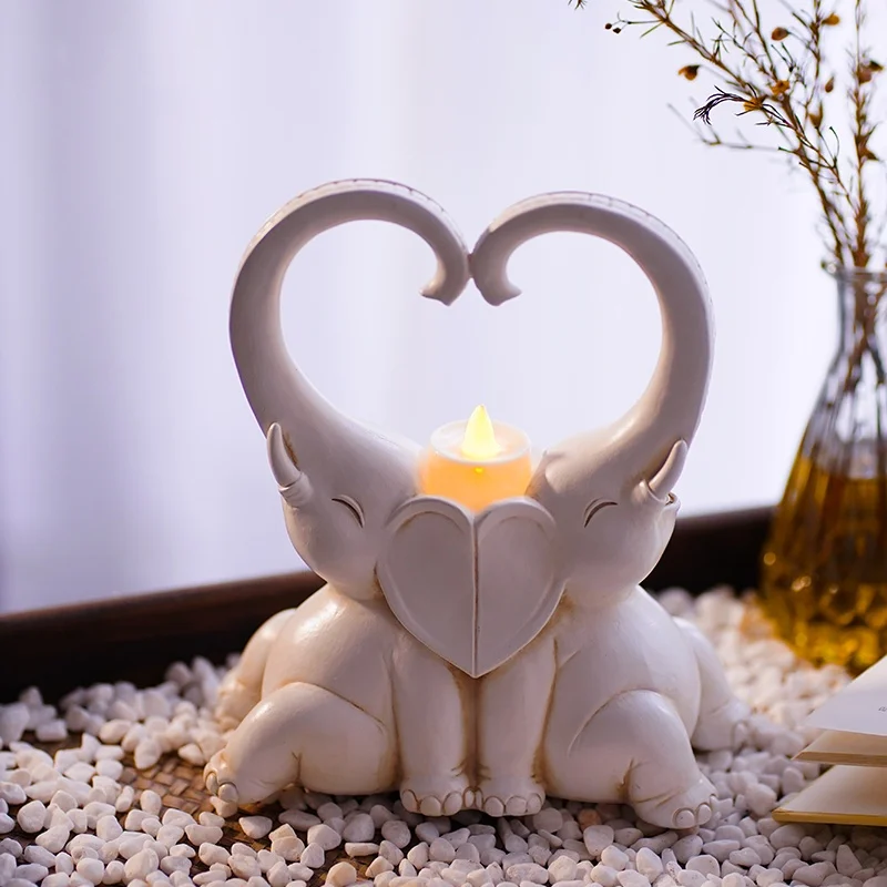 SAAKAR-Resin-Couple-Object-Handicrafts-Elephant-Candle-Holder-Electronic-Candlestick-Container-Home-Interior-Decoration-Ornament