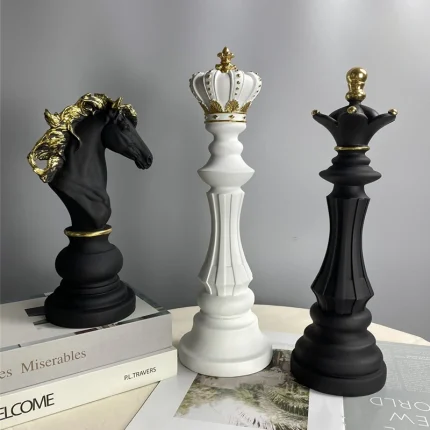 Elegant Chess Resin Figurines - King, Queen, Knight Decor Set