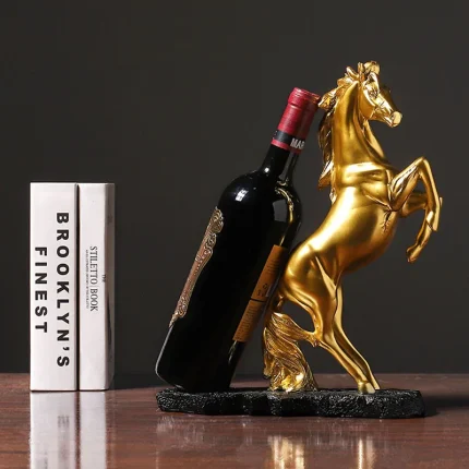 Gadgend Resin Golden Warhorse Wine Rack Figurines Horse Bottle Holder