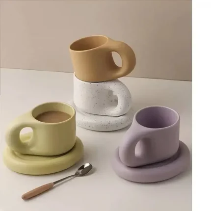 Colorful Ceramic Coffee Mugs with Saucer for Gifts