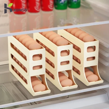 Automatic Rolling Egg Dispenser Space-Saving Refrigerator Organizer Tray