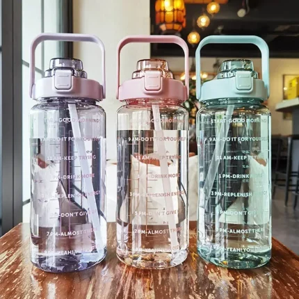 Large Plastic Travel Water Bottle with Straw