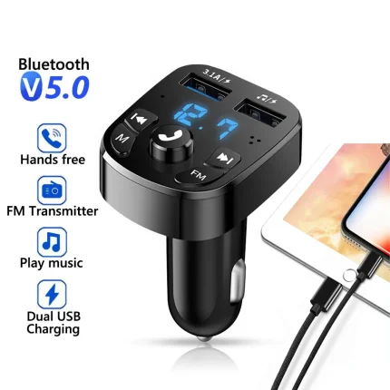 Bluetooth FM Transmitter Car Charger with Dual USB Ports