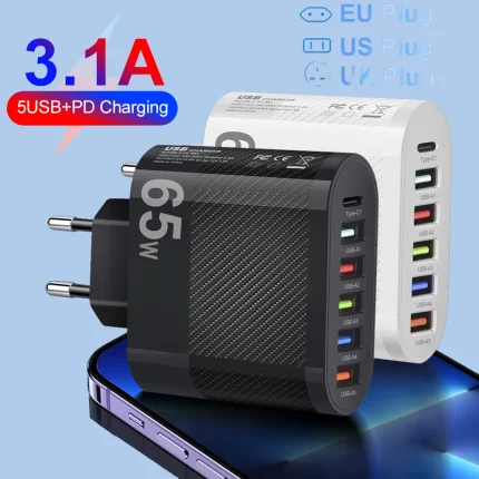 5-Port USB Charger with PD and QC 3.0 for Phones