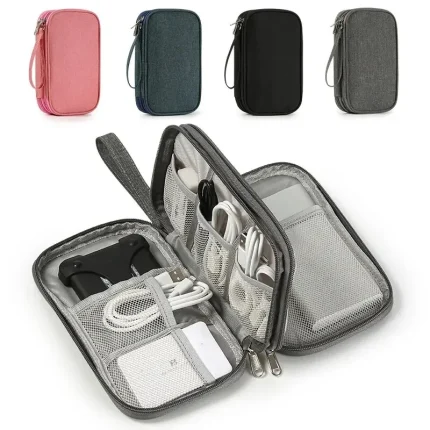 Portable Double-Layer Travel Organizer for Cables and Accessories