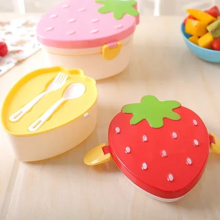 Strawberry-Shaped Lunch Box with 2 Layers for Kids