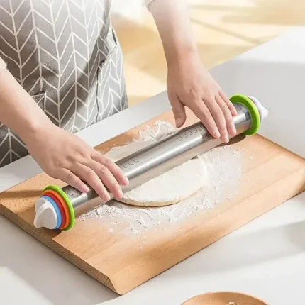 Adjustable Stainless Steel Rolling Pin with Silicone Mat
