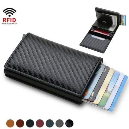 RFID Carbon Fiber Credit Card Holder with Leather Wallet
