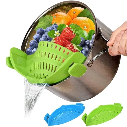 Heat-Resistant Silicone Clip-On Food Strainer for Kitchen