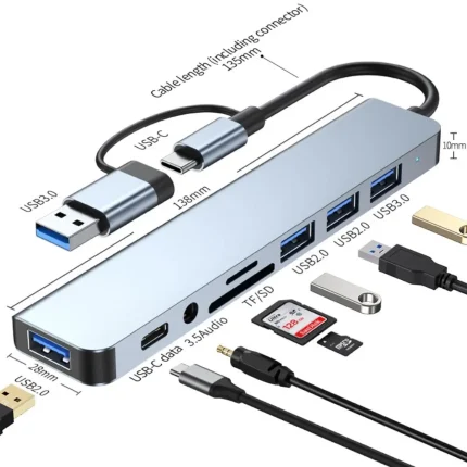 8-in-2 USB-C Hub with Card Reader and Audio Output