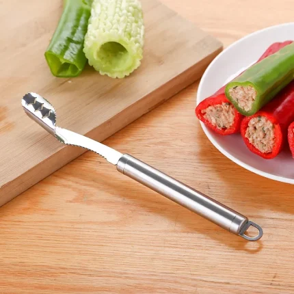 Stainless Steel Pepper Corer Serrated Seed Remover Tool