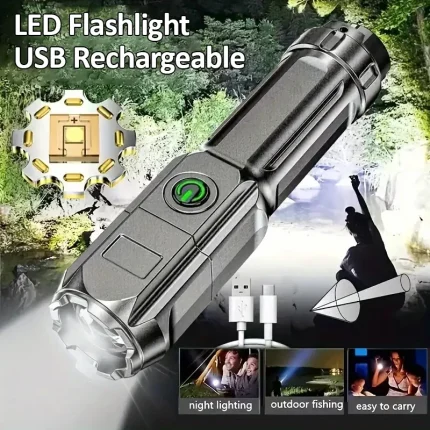 Super Bright LED Flashlight with Telescopic Zoom and USB