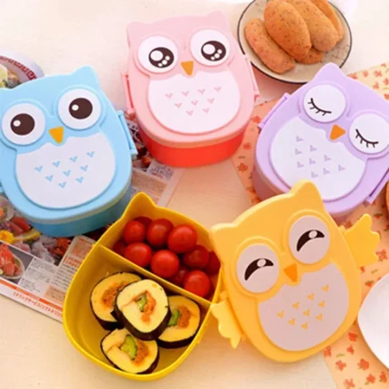 Cute Cartoon Owl Lunch Box with Compartments for Kids