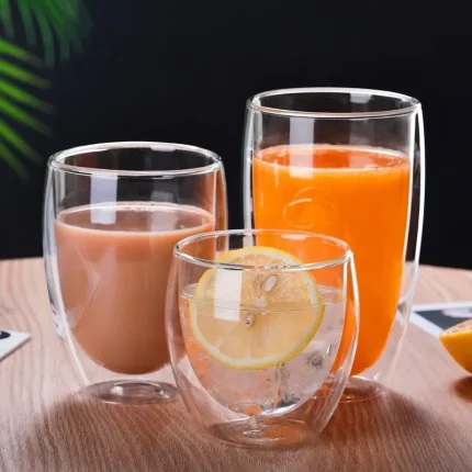 Double Wall Glass Mug Heat Resistant Insulated Tea Coffee Cup