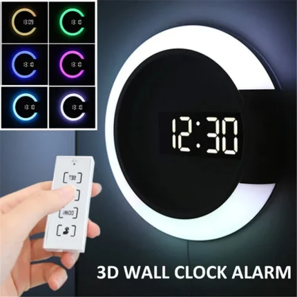 LED Wall Clock with Remote and Colorful Nightlight