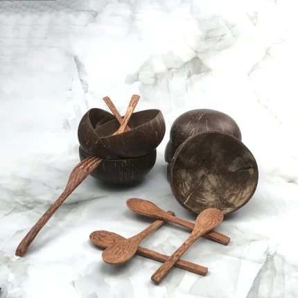 Handcrafted Coconut Wooden Bowl and Spoon for Kitchen Use
