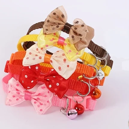 Adjustable Nylon Pet Collar with Bow and Bell Pendant